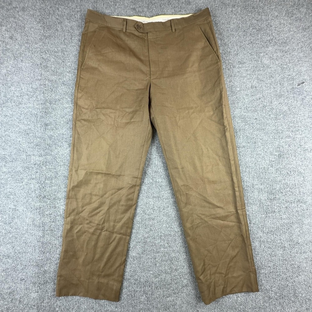Santorelli Luxury Serge Pants Mens 38x30 Brown Flat Front Dress Slacks Italian